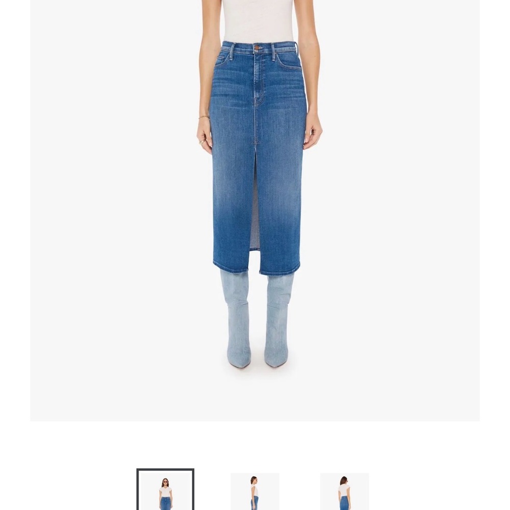 Mother Blue Denim Midi Skirt with Front Slit